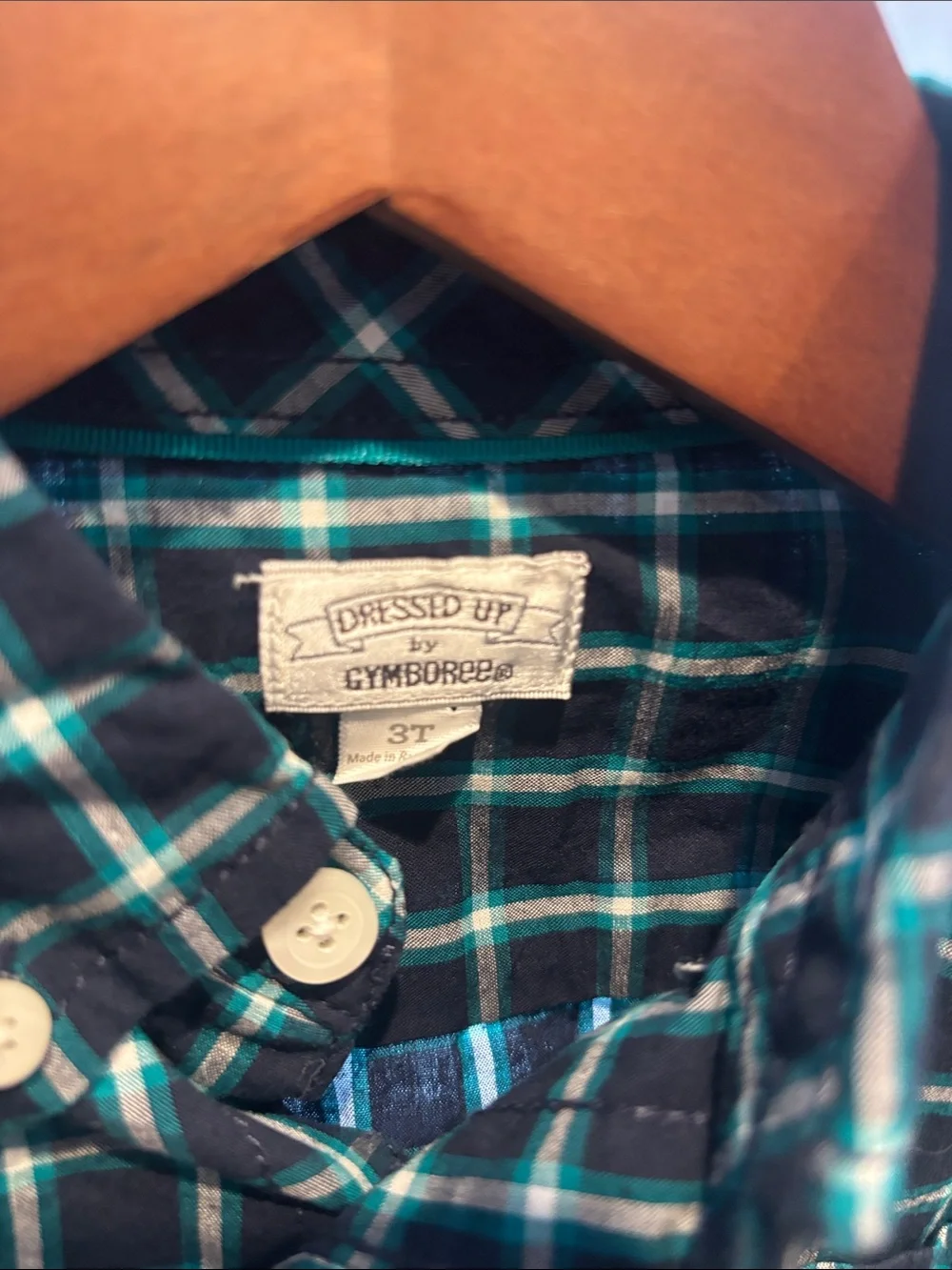 Gymboree Navy and Green Plaid Button-Down Shirt. 3T